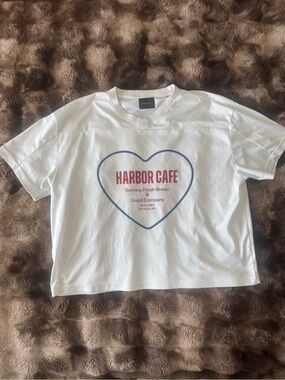 Harbor Cafe White Graphic Tee with Heart Logo